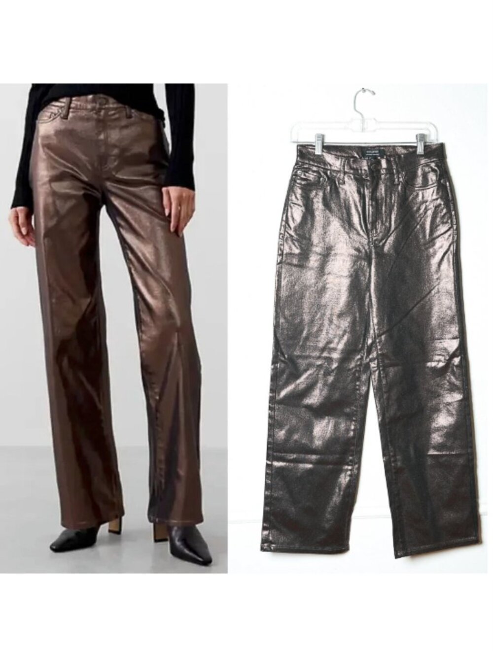 New BANANA REPUBLIC FACTORY High-Rise Straight Metallic Jeans in Bronze Brown